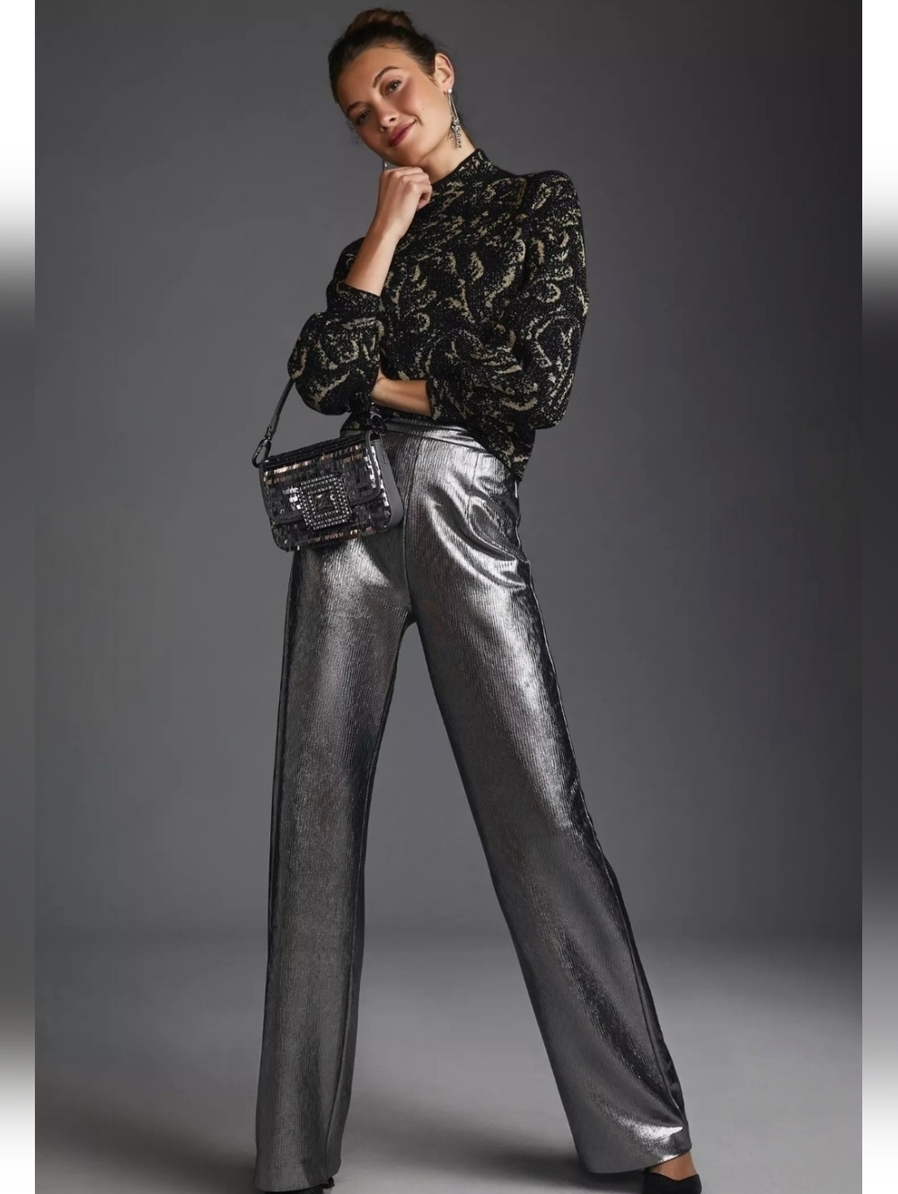 Anthropologie Hutch Silver Metallic Pant Sz M